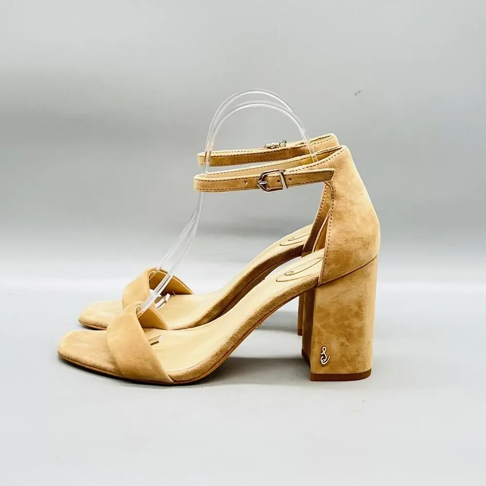 Sam Edelman Sandals Womens 8 Beige Suede Ankle Strap Block Heel Yara Shoes